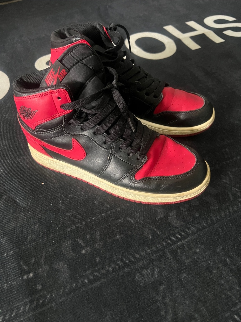 Nike Air Jordan 1 High Black & Red Leather Sneakers